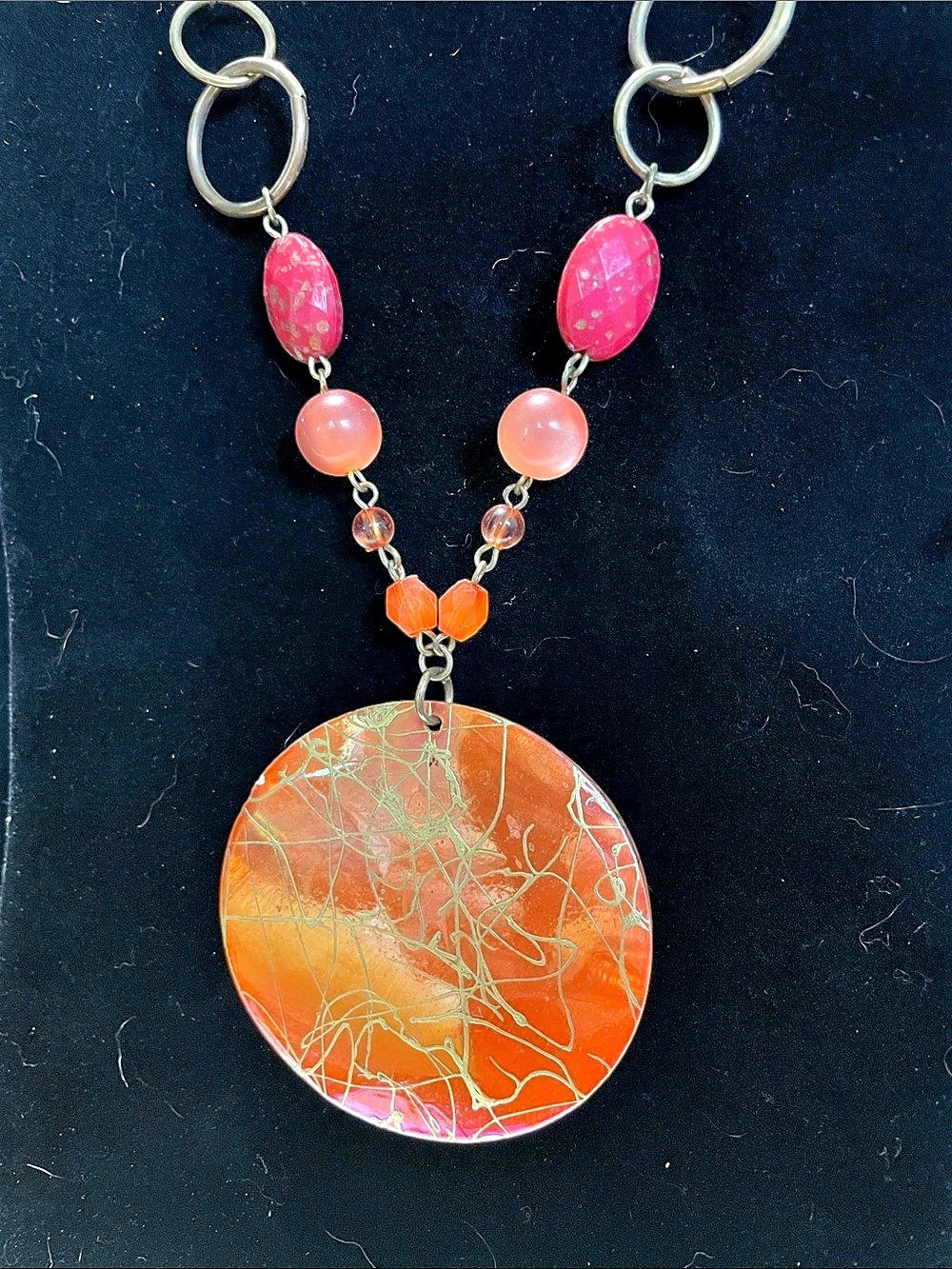 Orange & Pink Pendant Necklace. M’s